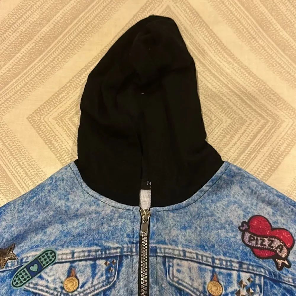 Terez Girls Denim with Patches Zip Io Light Sweatshirt - Picture 2 of 7